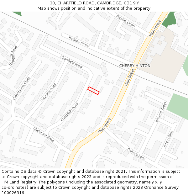 30, CHARTFIELD ROAD, CAMBRIDGE, CB1 9JY: Location map and indicative extent of plot