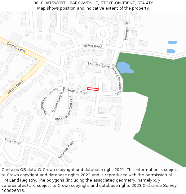 30, CHATSWORTH PARK AVENUE, STOKE-ON-TRENT, ST4 4TY: Location map and indicative extent of plot