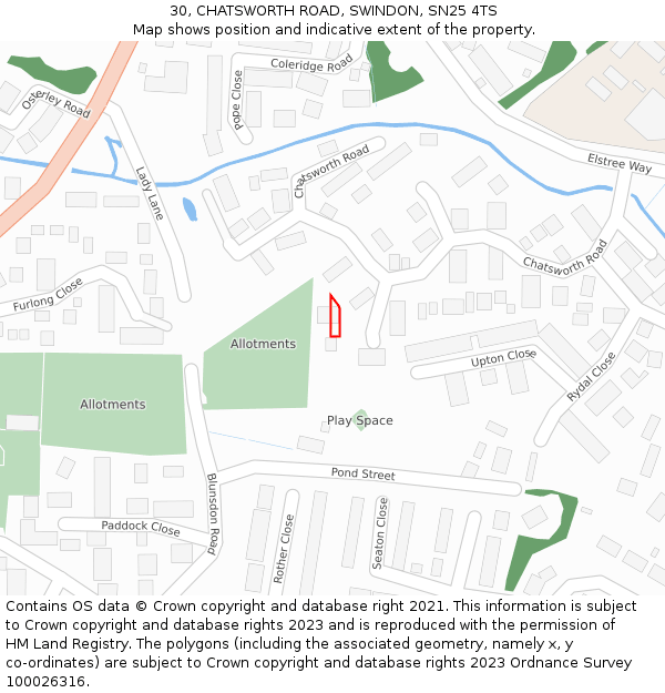 30, CHATSWORTH ROAD, SWINDON, SN25 4TS: Location map and indicative extent of plot