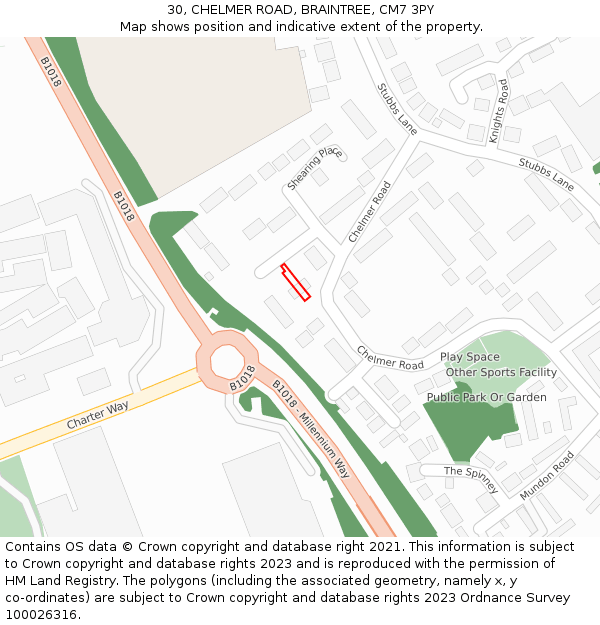 30, CHELMER ROAD, BRAINTREE, CM7 3PY: Location map and indicative extent of plot