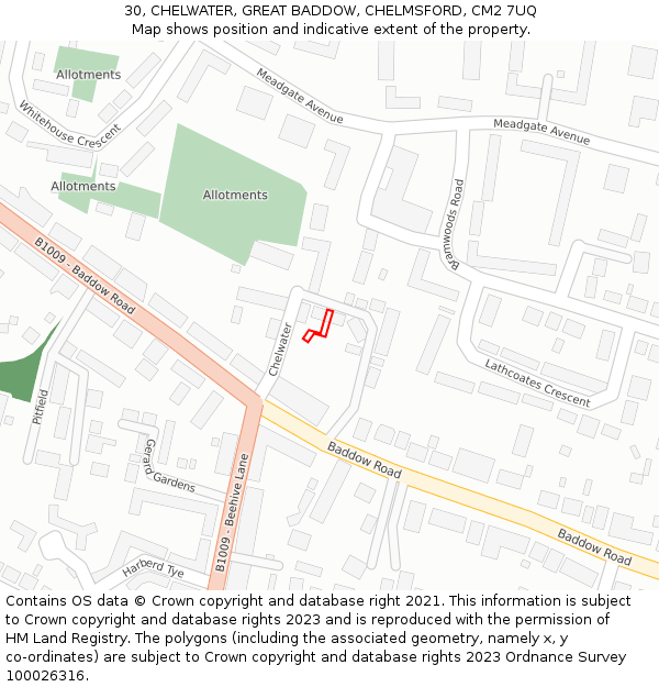 30, CHELWATER, GREAT BADDOW, CHELMSFORD, CM2 7UQ: Location map and indicative extent of plot
