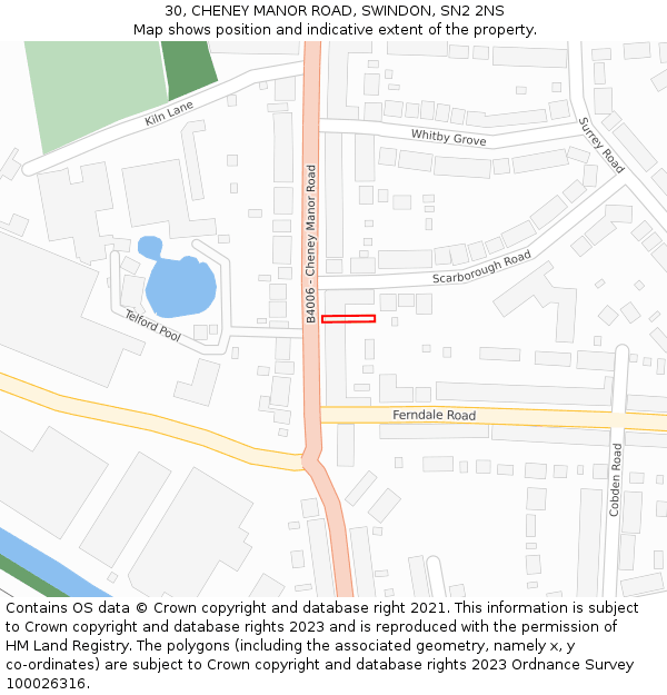 30, CHENEY MANOR ROAD, SWINDON, SN2 2NS: Location map and indicative extent of plot