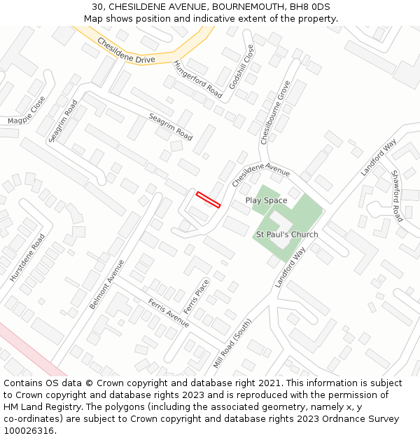 30, CHESILDENE AVENUE, BOURNEMOUTH, BH8 0DS: Location map and indicative extent of plot