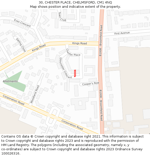 30, CHESTER PLACE, CHELMSFORD, CM1 4NQ: Location map and indicative extent of plot