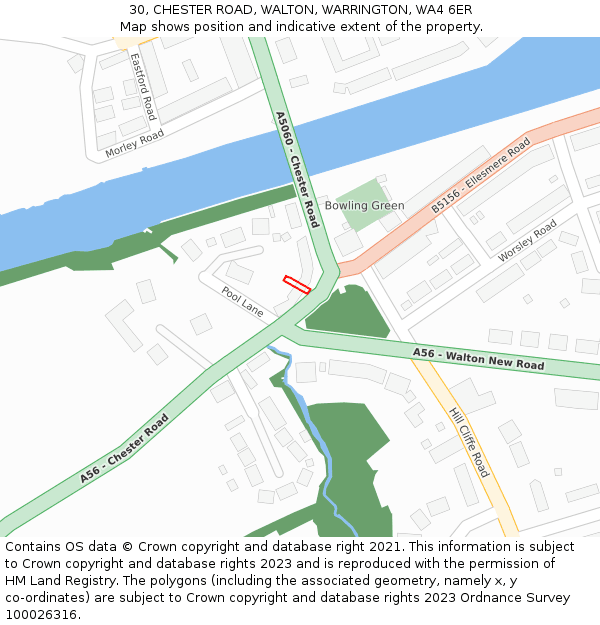 30, CHESTER ROAD, WALTON, WARRINGTON, WA4 6ER: Location map and indicative extent of plot