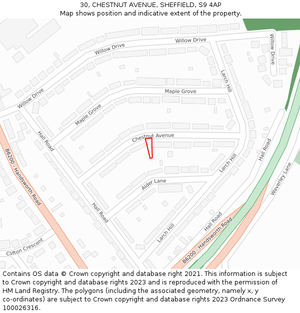 30, CHESTNUT AVENUE, SHEFFIELD, S9 4AP: Location map and indicative extent of plot