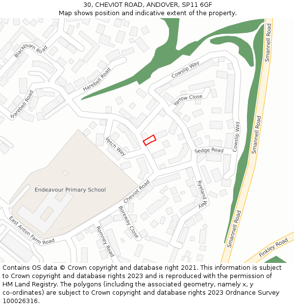 30, CHEVIOT ROAD, ANDOVER, SP11 6GF: Location map and indicative extent of plot