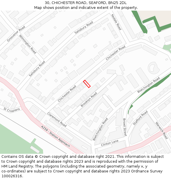 30, CHICHESTER ROAD, SEAFORD, BN25 2DL: Location map and indicative extent of plot