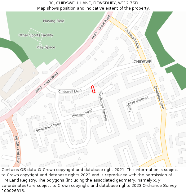 30, CHIDSWELL LANE, DEWSBURY, WF12 7SD: Location map and indicative extent of plot