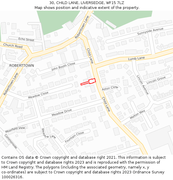 30, CHILD LANE, LIVERSEDGE, WF15 7LZ: Location map and indicative extent of plot