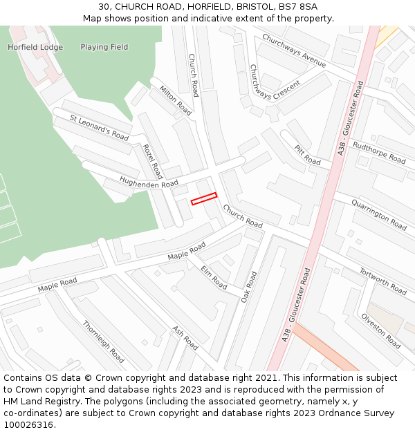 30, CHURCH ROAD, HORFIELD, BRISTOL, BS7 8SA: Location map and indicative extent of plot