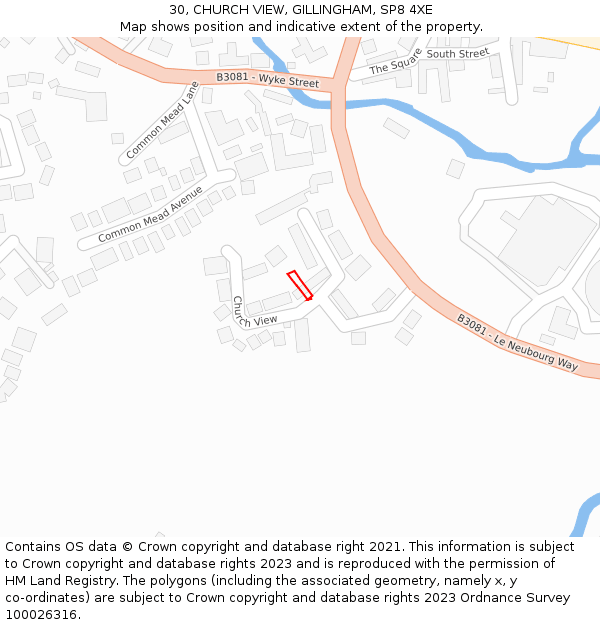 30, CHURCH VIEW, GILLINGHAM, SP8 4XE: Location map and indicative extent of plot