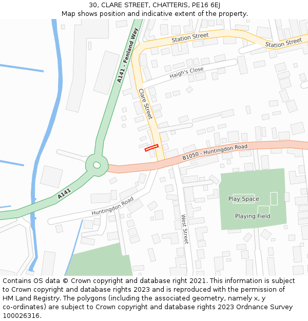 30, CLARE STREET, CHATTERIS, PE16 6EJ: Location map and indicative extent of plot