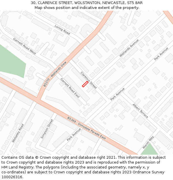 30, CLARENCE STREET, WOLSTANTON, NEWCASTLE, ST5 8AR: Location map and indicative extent of plot