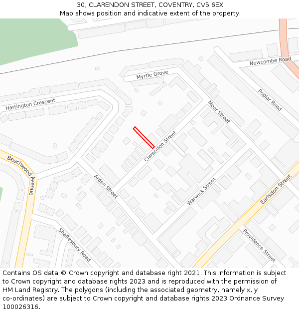 30, CLARENDON STREET, COVENTRY, CV5 6EX: Location map and indicative extent of plot