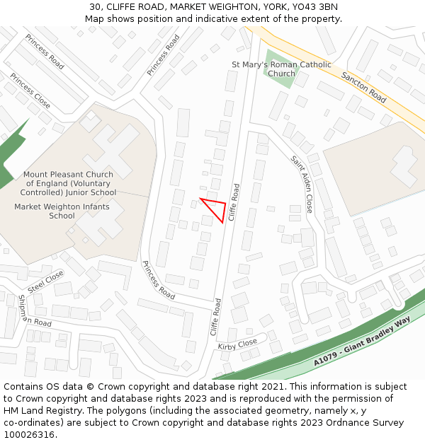 30, CLIFFE ROAD, MARKET WEIGHTON, YORK, YO43 3BN: Location map and indicative extent of plot