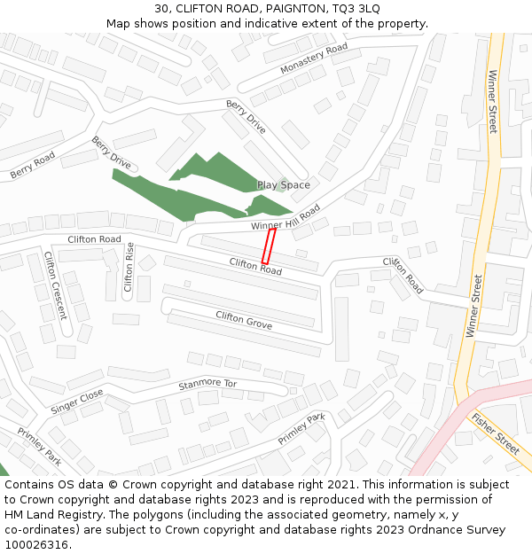 30, CLIFTON ROAD, PAIGNTON, TQ3 3LQ: Location map and indicative extent of plot