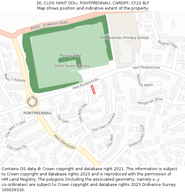 30, CLOS NANT DDU, PONTPRENNAU, CARDIFF, CF23 8LF: Location map and indicative extent of plot