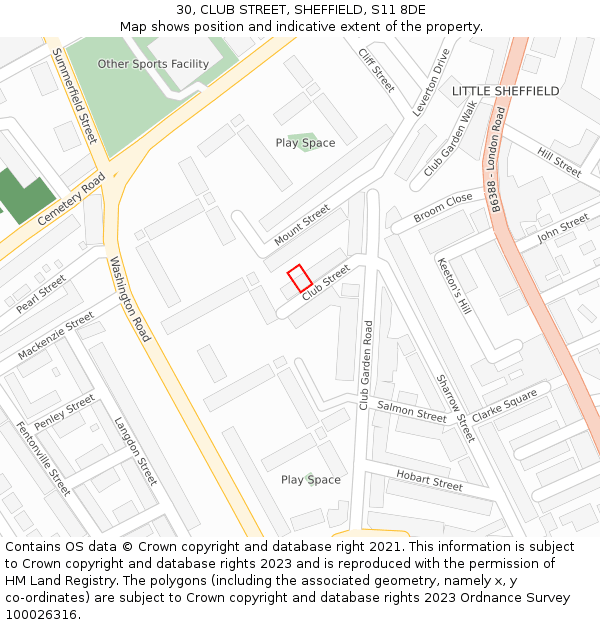 30, CLUB STREET, SHEFFIELD, S11 8DE: Location map and indicative extent of plot