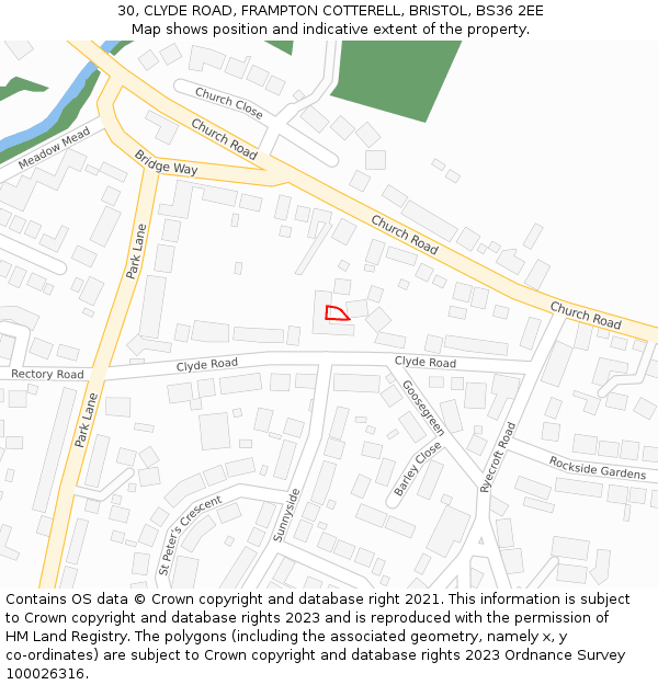 30, CLYDE ROAD, FRAMPTON COTTERELL, BRISTOL, BS36 2EE: Location map and indicative extent of plot