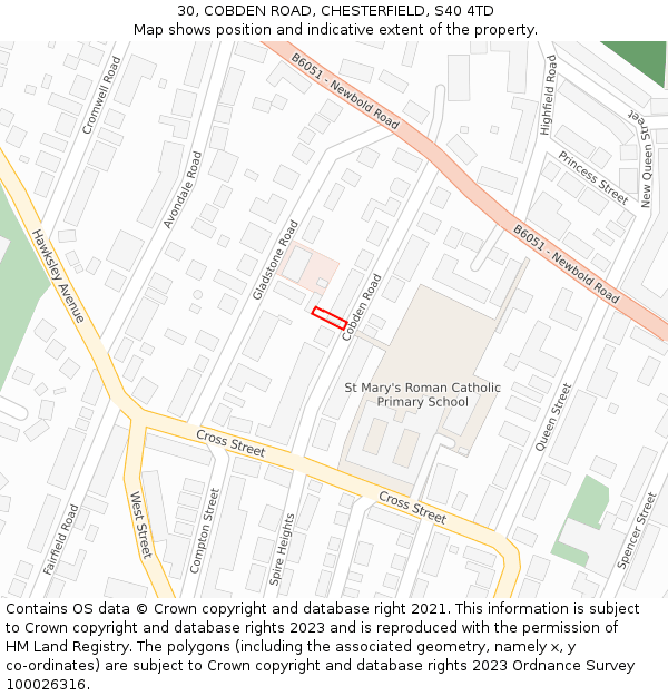 30, COBDEN ROAD, CHESTERFIELD, S40 4TD: Location map and indicative extent of plot
