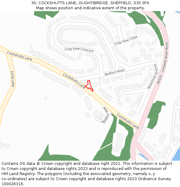 30, COCKSHUTTS LANE, OUGHTIBRIDGE, SHEFFIELD, S35 0FX: Location map and indicative extent of plot