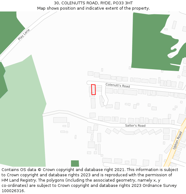 30, COLENUTTS ROAD, RYDE, PO33 3HT: Location map and indicative extent of plot