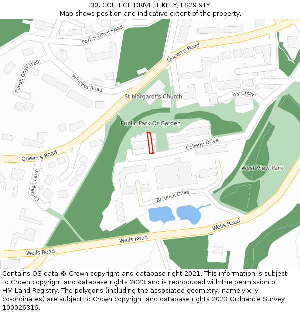 30, COLLEGE DRIVE, ILKLEY, LS29 9TY: Location map and indicative extent of plot
