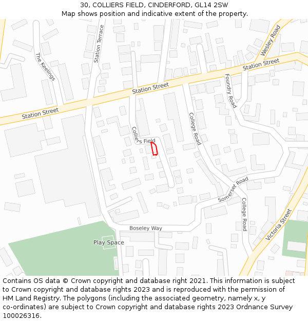 30, COLLIERS FIELD, CINDERFORD, GL14 2SW: Location map and indicative extent of plot