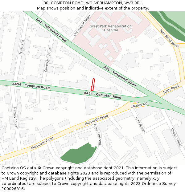 30, COMPTON ROAD, WOLVERHAMPTON, WV3 9PH: Location map and indicative extent of plot