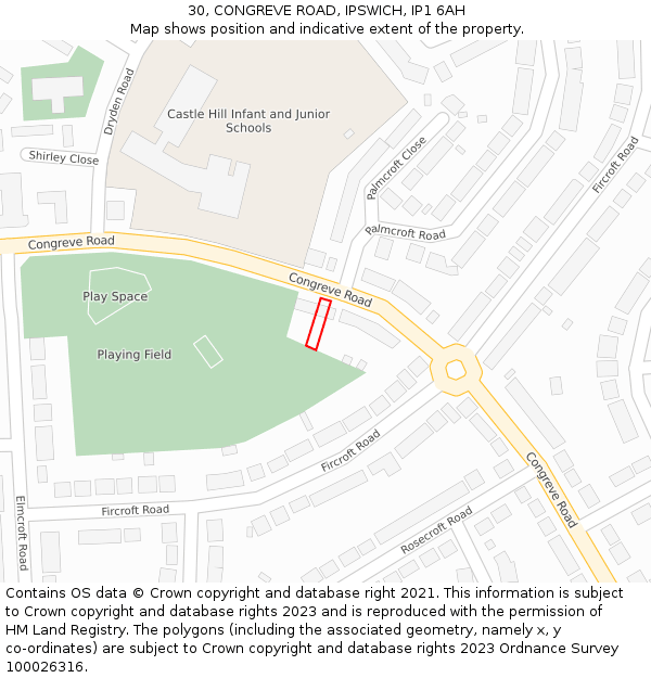 30, CONGREVE ROAD, IPSWICH, IP1 6AH: Location map and indicative extent of plot