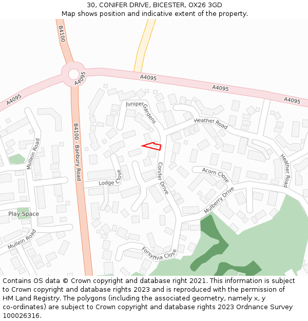 30, CONIFER DRIVE, BICESTER, OX26 3GD: Location map and indicative extent of plot