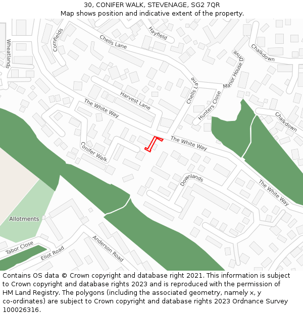 30, CONIFER WALK, STEVENAGE, SG2 7QR: Location map and indicative extent of plot