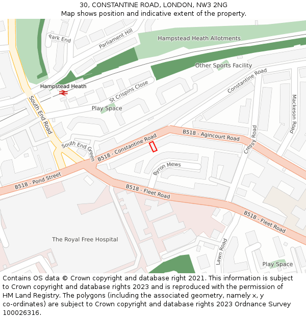 30, CONSTANTINE ROAD, LONDON, NW3 2NG: Location map and indicative extent of plot