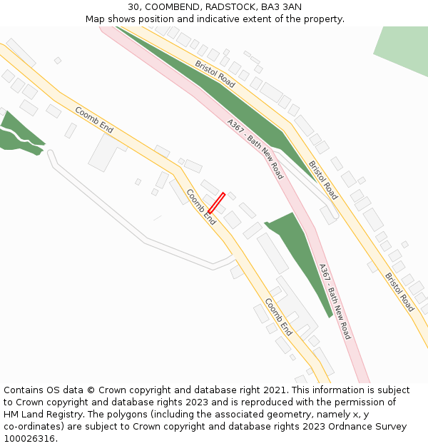 30, COOMBEND, RADSTOCK, BA3 3AN: Location map and indicative extent of plot