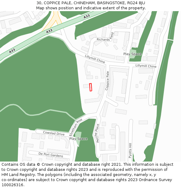30, COPPICE PALE, CHINEHAM, BASINGSTOKE, RG24 8JU: Location map and indicative extent of plot
