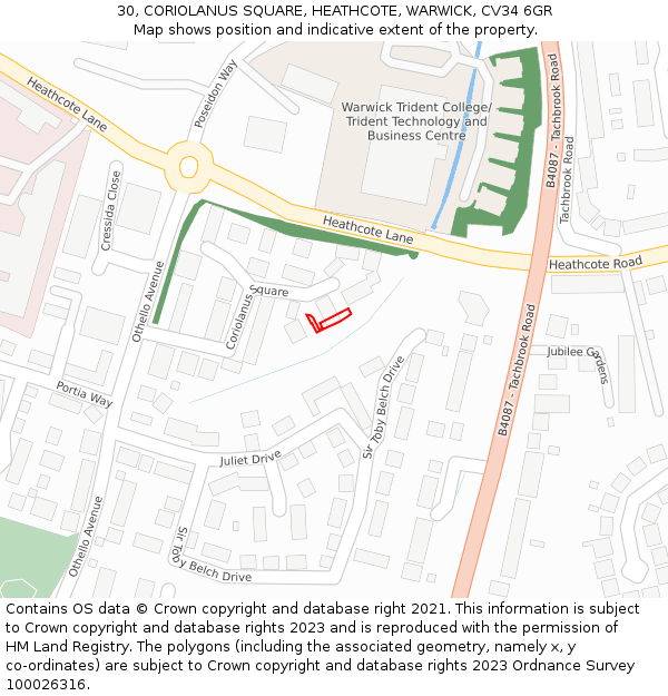 30, CORIOLANUS SQUARE, HEATHCOTE, WARWICK, CV34 6GR: Location map and indicative extent of plot