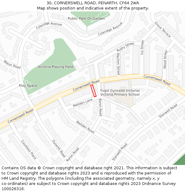 30, CORNERSWELL ROAD, PENARTH, CF64 2WA: Location map and indicative extent of plot
