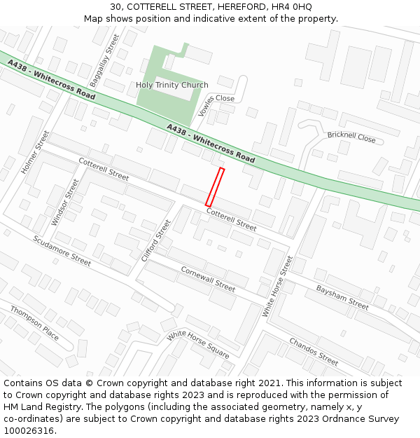 30, COTTERELL STREET, HEREFORD, HR4 0HQ: Location map and indicative extent of plot