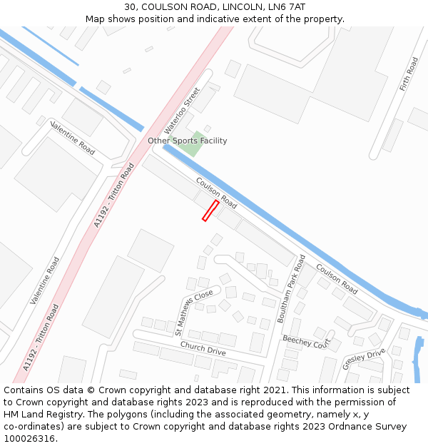30, COULSON ROAD, LINCOLN, LN6 7AT: Location map and indicative extent of plot