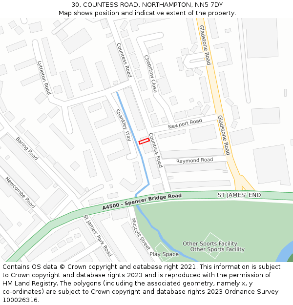 30, COUNTESS ROAD, NORTHAMPTON, NN5 7DY: Location map and indicative extent of plot