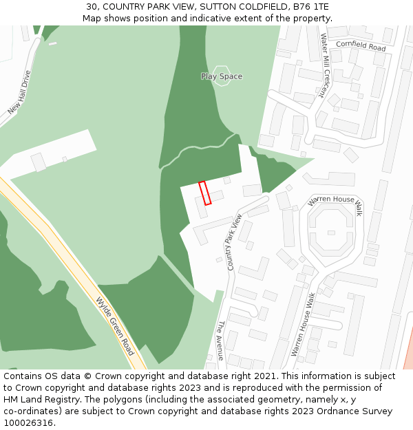 30, COUNTRY PARK VIEW, SUTTON COLDFIELD, B76 1TE: Location map and indicative extent of plot