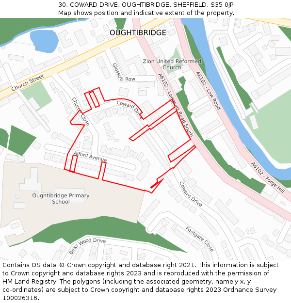30, COWARD DRIVE, OUGHTIBRIDGE, SHEFFIELD, S35 0JP: Location map and indicative extent of plot
