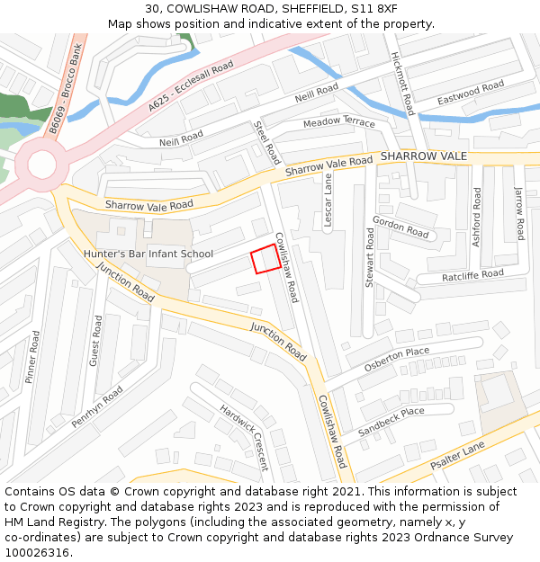 30, COWLISHAW ROAD, SHEFFIELD, S11 8XF: Location map and indicative extent of plot