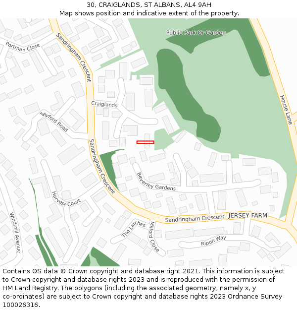 30, CRAIGLANDS, ST ALBANS, AL4 9AH: Location map and indicative extent of plot