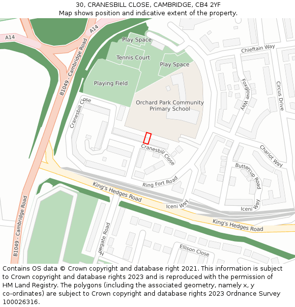 30, CRANESBILL CLOSE, CAMBRIDGE, CB4 2YF: Location map and indicative extent of plot