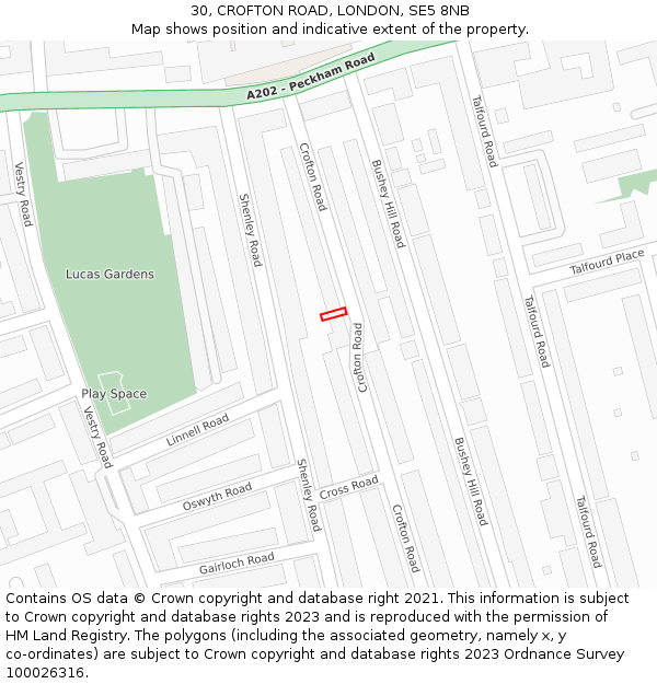 30, CROFTON ROAD, LONDON, SE5 8NB: Location map and indicative extent of plot