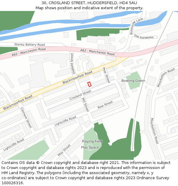 30, CROSLAND STREET, HUDDERSFIELD, HD4 5AU: Location map and indicative extent of plot