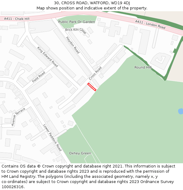 30, CROSS ROAD, WATFORD, WD19 4DJ: Location map and indicative extent of plot