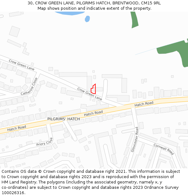 30, CROW GREEN LANE, PILGRIMS HATCH, BRENTWOOD, CM15 9RL: Location map and indicative extent of plot